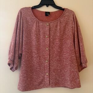 W5 Rust Marled Boho Pullover Blouse 3/4 Sleeve Decorative Button Top M